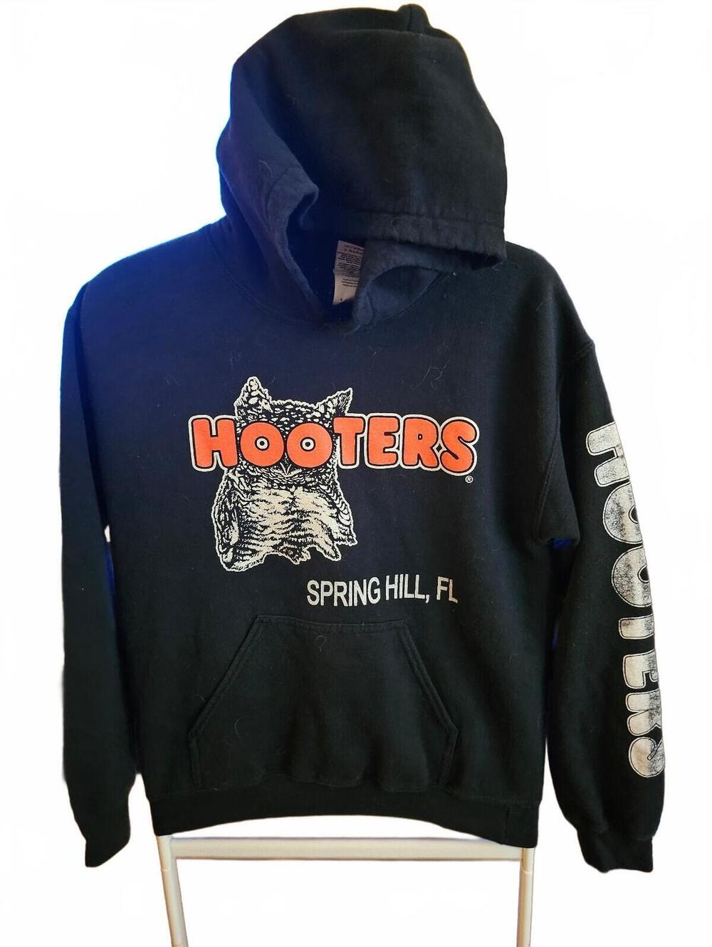 Hooters - Spring Hill FL, Black Hooded Sweatshirt, Size S - EUC